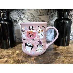 Pink Halloween Coffee Mug with Ghosts and Pumpkins
